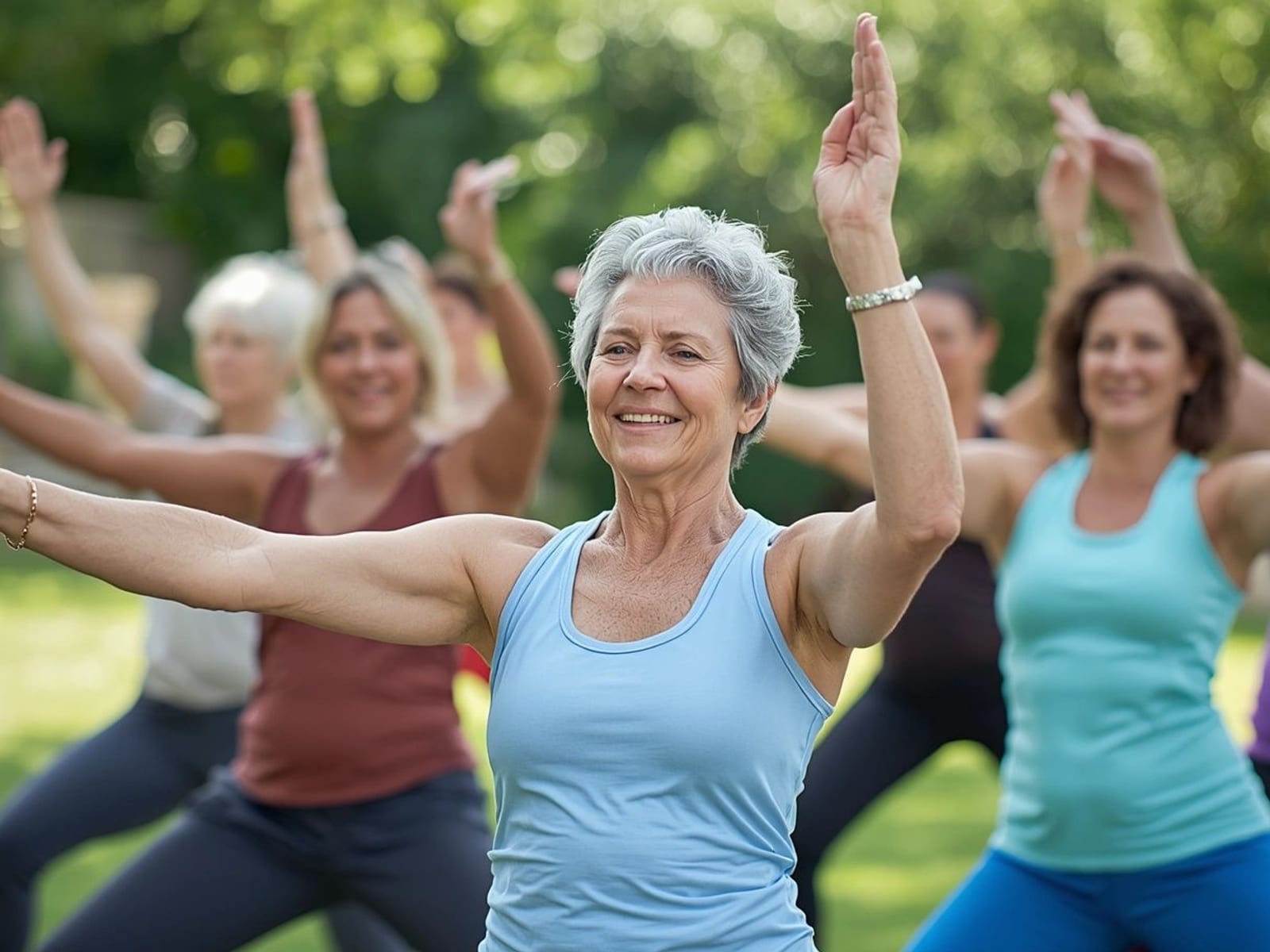 Women practicing wellness together outdoors